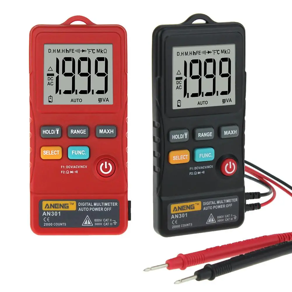 

ANENG AN301 Mini Digital Multimeter 1999 Counts Portable AC DC Voltmeter Resistance Ammeter Meter Tester with LED Light