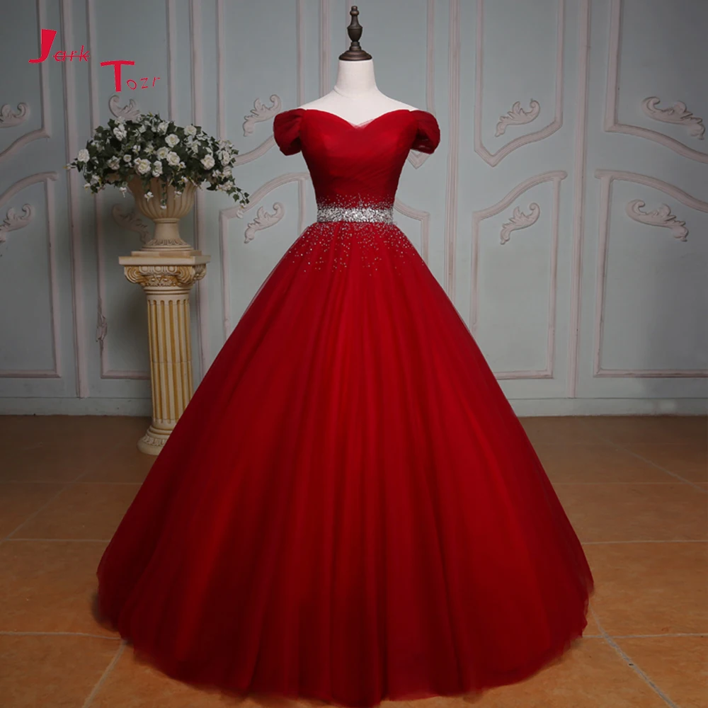 

Jark Tozr 2019 Lace Up Short Sleeve Shiny Beading Sequins Waist Burgundy Pleat Wedding Dress With Petticoat Robe De Mariee