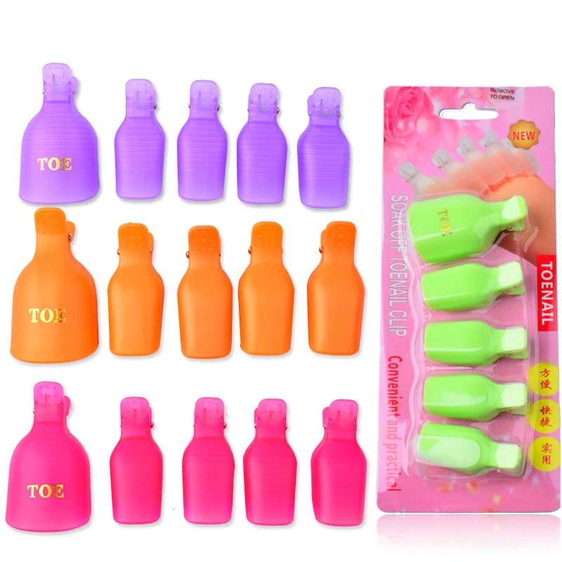 

5 Pcs/set Plastic Toe Nail Art Soak Off Clip Cap UV Gel Polish Tips Remover Cleaning Wrap Salon Manicure Tools