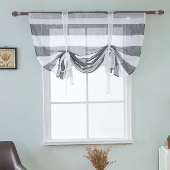 

Gray Striped Roman Curtain Simple Short Curtains For Kitchen Living Room Multifunctional Half Sheer Curtains DL011Y