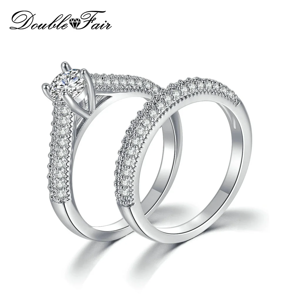 

Double Fair Full Cubic Zirconia Rings For Women Yellow Gold / Silver Color Engagement Women's Ring Sets Bridal Jewelry DZR001M