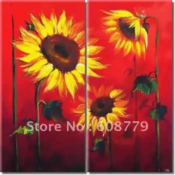 

Free shipping stretched sunflower design oil painting