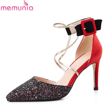 

MEMUNIA 2020 fashion big size 34-43 women pumps kid suede thin high heels shoes mixed colors buckle summer party prom shoes