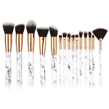 

Marble Pattern Makeup Brushes Cosmetic Powder Foundation Eyeshadow Lip For Plastic Handle Brushes Set Beauty Tool Kit 15pcs