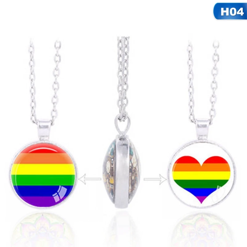 Двухстороннее ожерелье с подвеской для геев Прайд Мода LGBT Collares Радужный цветной узор талисманы Bijoux длинноцепочечный котел - Окраска металла: 4