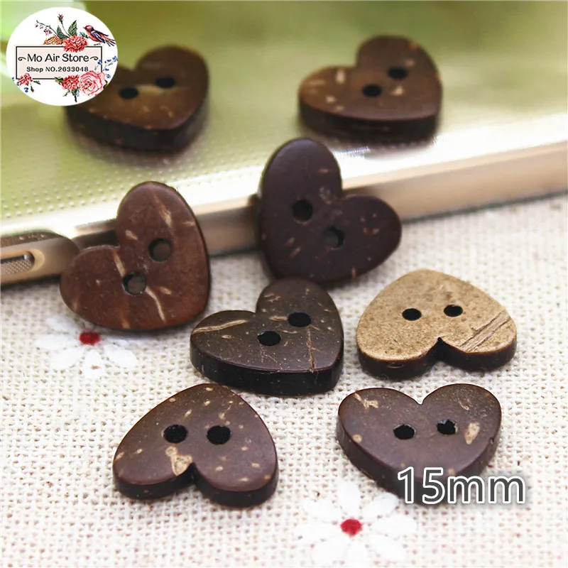 

50pcs heart Coconut buttons natural wooden buttons crafts and scrapbooking sewing accessories botone 15mm
