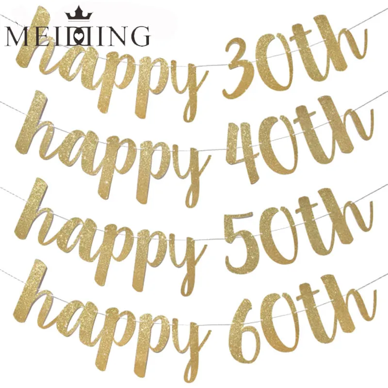 MEIDDING 1 комплект Золотой блестящий баннер happy 30th/40th/50th/60th для дня рождения гирлянда