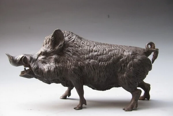 

USPS to USA S3231 4.5 Chinese Folk classic Pure Bronze Copper Carved wild boar Pig Statue B0401