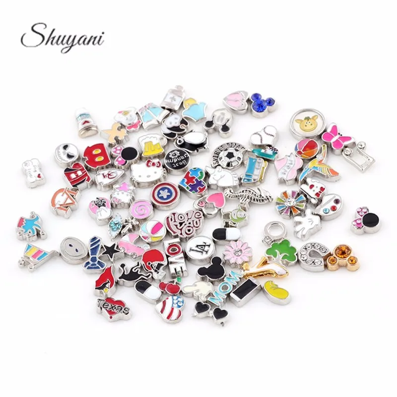 

100pcs Assorted Cute Alloy Floating Locket Charms for Living Memory Photo Locket Pendant Glass Accessories