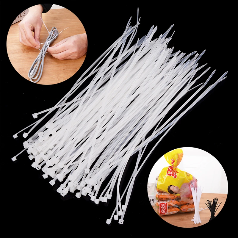 100PCSNylon Cable Tie White/Black 100/200mm Milk Cable Wire Zip Ties Self Locking
