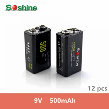 

12Pcs Original Soshine 9V Protected Li-ion Battery 7.4V 500mAh battery with Built-In Micro USB Port for 2 ways to charge