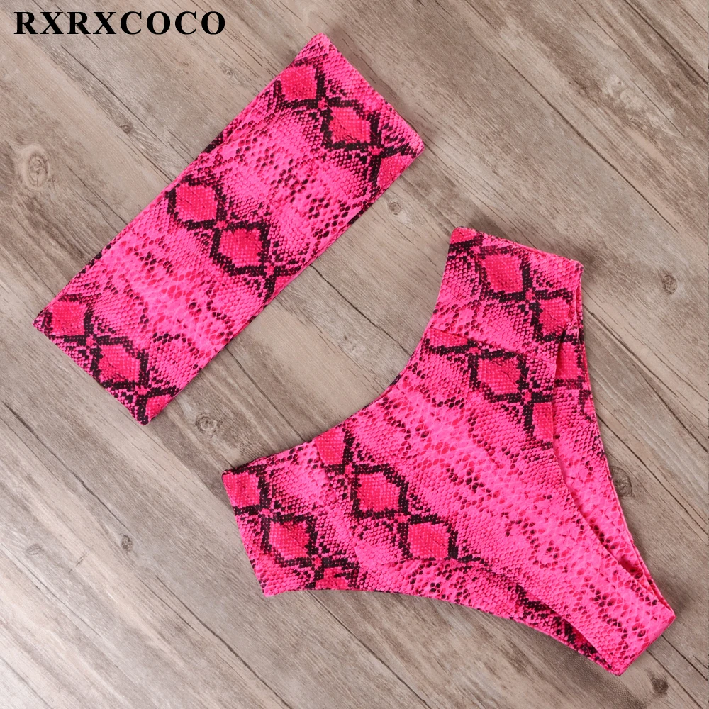 

RXRXCOCO Sexy Snake Printed Swimwear Women Bandeau Swimsuit Bathing Suit Bikini Push Up High Waist Brazilian Biquini Bikini 2019