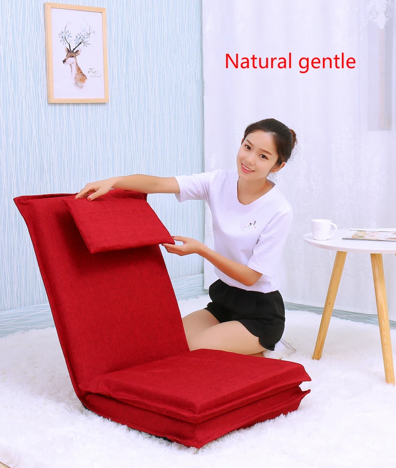 High quality extended backrest lazy sofa folding sofa bed Japanese tatami backrest chair 5 steps adjustable Linen fabric seat