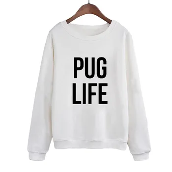 

Women Sweatshirt Black White Crewneck Hoodies Long Sleeve Pullover Moletom Tumblr Sweatshirt Pug Life Harajuku Top Fashion