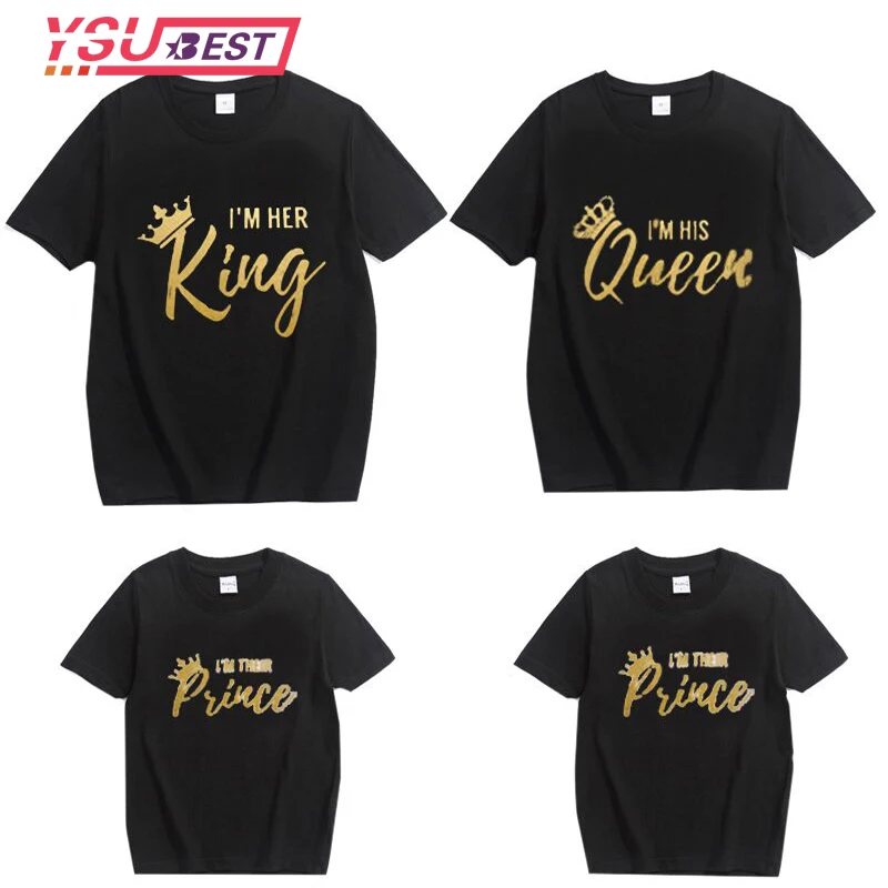 

New Family Matching Clothes Outfits Look Father Mother Daughter Son Crown T shirt Clothing Daddy Mommy and Me Clothes King Queen