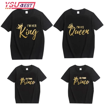 

New Family Matching Clothes Outfits Look Father Mother Daughter Son Crown T shirt Clothing Daddy Mommy and Me Clothes King Queen