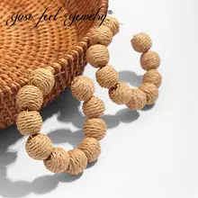 Женские серьги из ротанга JUST FEEL, большие круглые серьги-подвески ручной работы из натурального бамбука и соломы в стиле бохо, 2019