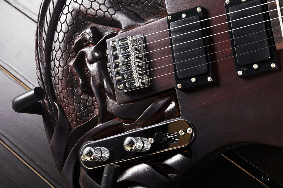ATL Carved Dragon Slayer Style Electric Guitar Mahogany Body Rosewood Fingerboard 22 Fret electric guitar kit headless electric guitar
