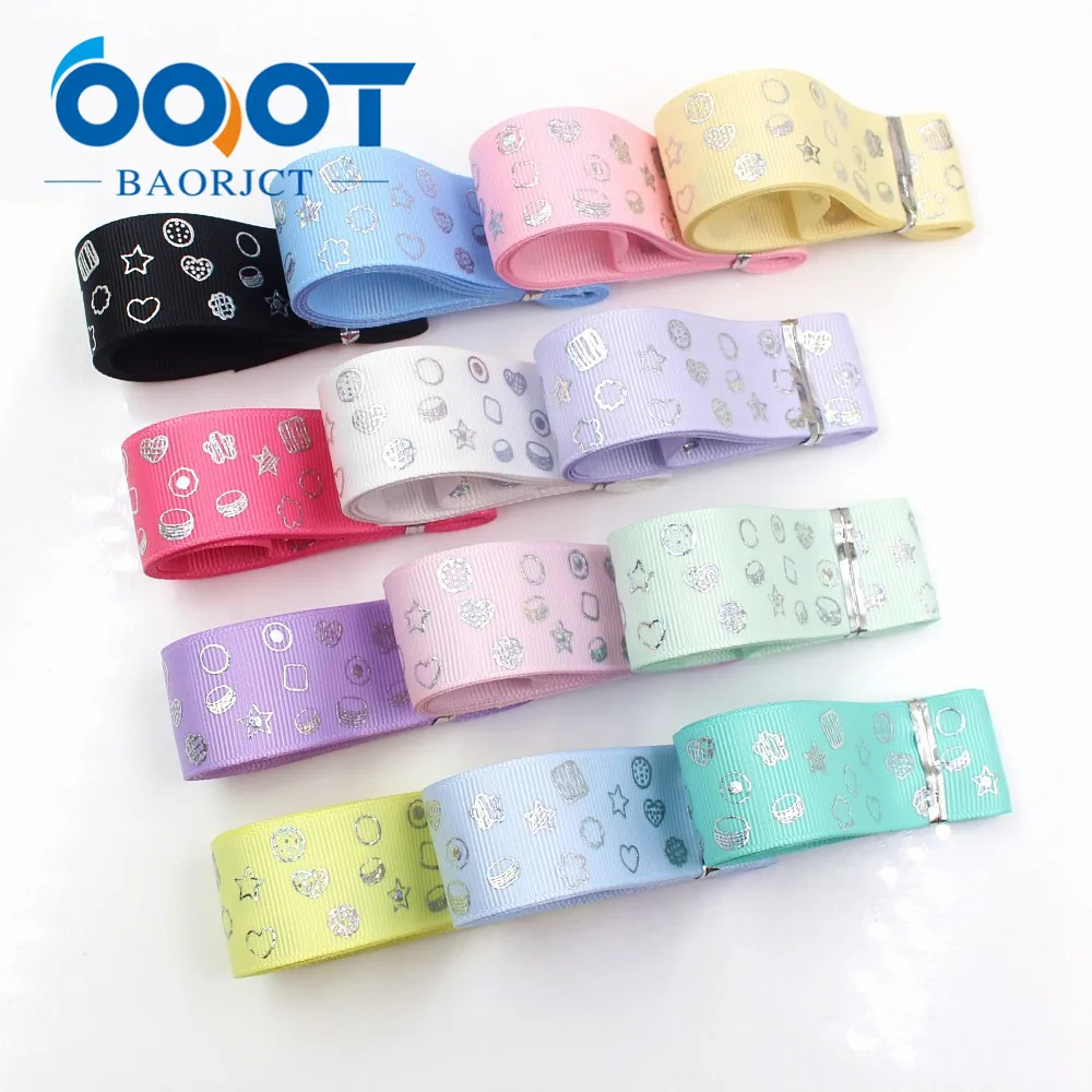 

OOOT BAORJCT I-19326-817,10yards 25mm laser Silver geometric Printed grosgrain ribbon DIY handmade headdres wedding gift wrap