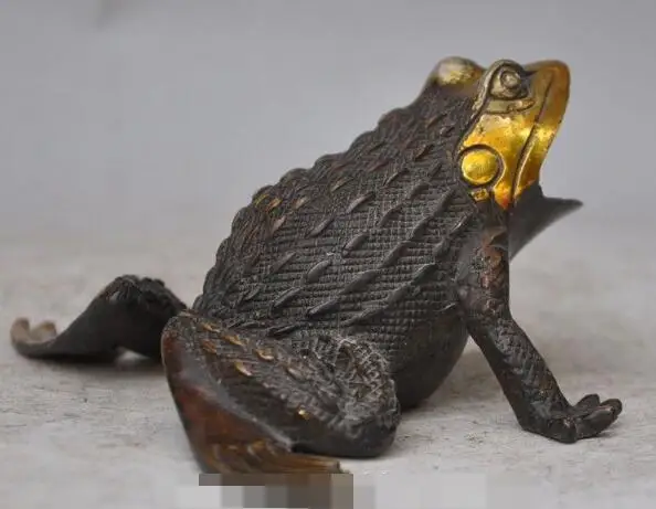 

S00886 Old Chinese Bronze gilt Folk Jump Frog Hoptoad Statue Incense Burner Censer (B0413)