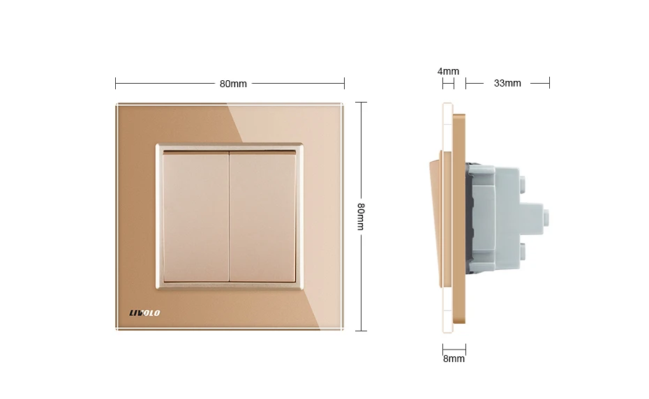 Livolo производитель роскошный 4 вида цветов с украшением в виде кристаллов стеклянная панель, пуш-ап переключатель сброса, 2 Gang 1 позиционный VL-C7K2H-11/12/13/15, без логотипа