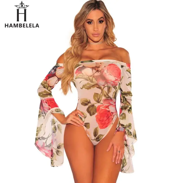 HAMBELELA осенний боди с длинным рукавом женский цветочный принт комбинезон бодикон мини-костюм пляжного типа комбинезоны боди комбинезон для женщин - Цвет: AS SHOWN