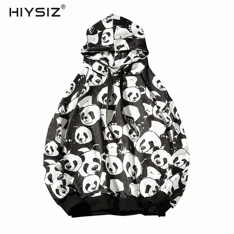 HIYSIZ Harajuku стиль мужская толстовка с капюшоном японский принт животные хип хоп