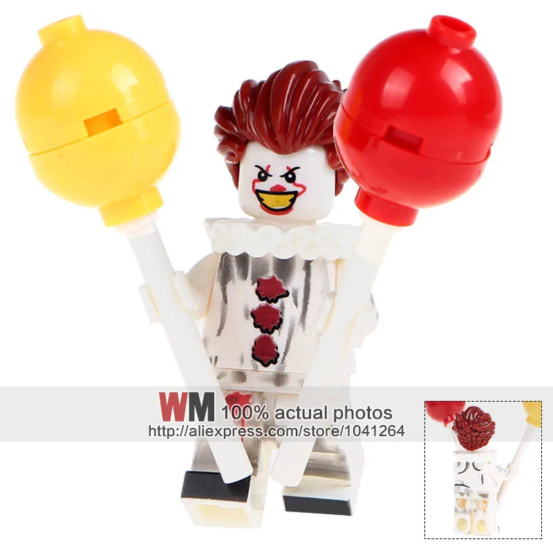 

Building Blocks Brick Single Sale WM485 The Clown Pennywise Redux Joker With Balloon Super Heroes Christmas Toys For Children