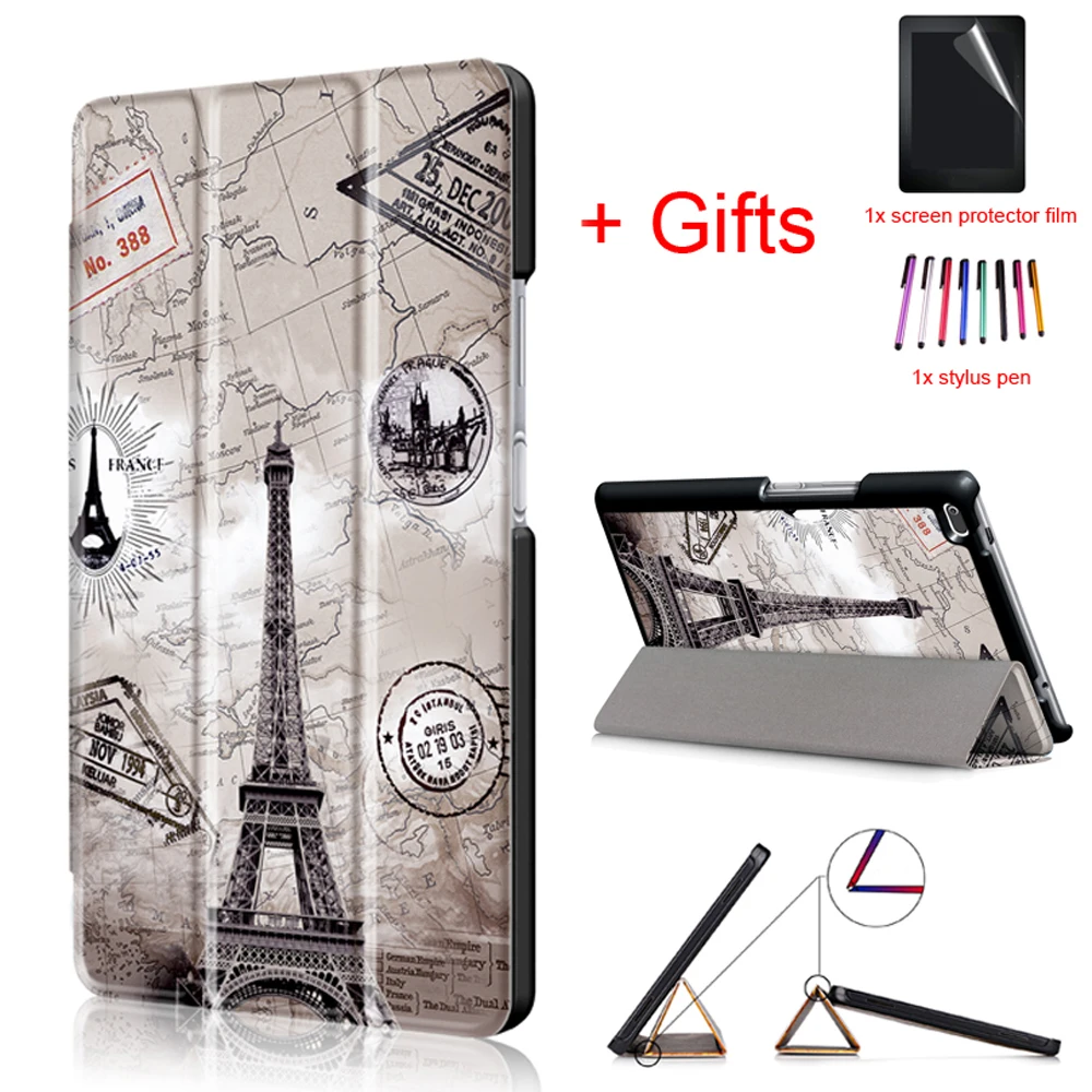 PU Leather Cover for Lenovo Tab4 Tab 4 8 8504 TB-8504x 8504F 8504N 8inch Tablet Flip Magnet Smart Case Funda+Film+Pen