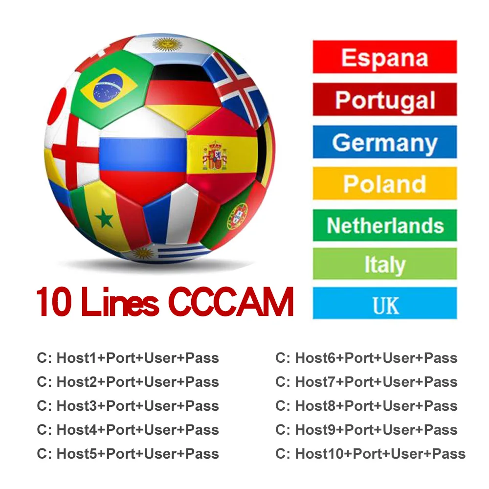 

Stable Europe 1 Year 10 Lines CCCAM Server for DVB S2 V7S V8 V9 Satellite TV Receiver for Portugal Italy Spain supply free test