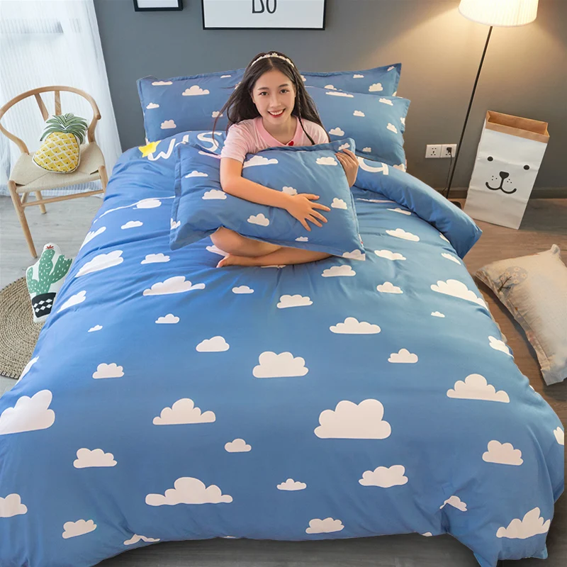 

Free shipping! New Design 3pcs/4pcs blue bedding set without the filler white clouds bedlinen home textile