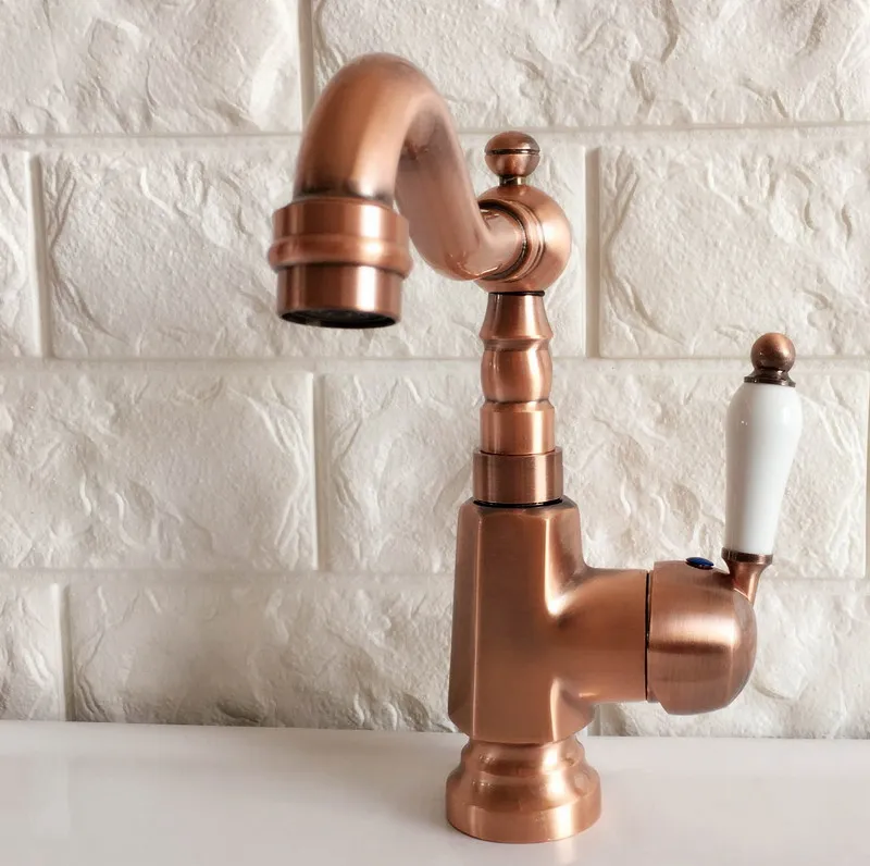 Swivel Spout Water Tap Antique Red Copper Single Handle Single Hole Kitchen Sink & Bathroom Faucet Basin Mixer Tap anf396