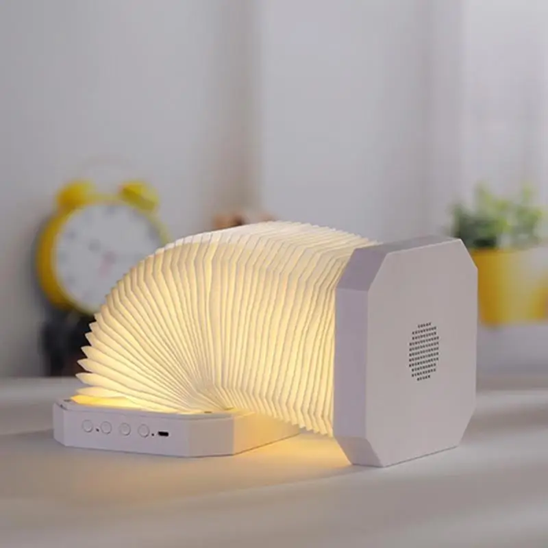 

Telescopic Bluetooth Speaker LED Desk Light Foldable Book Lamp Design USB Rechargeable Wooden Night Light Shell ABS Lampshade 3W