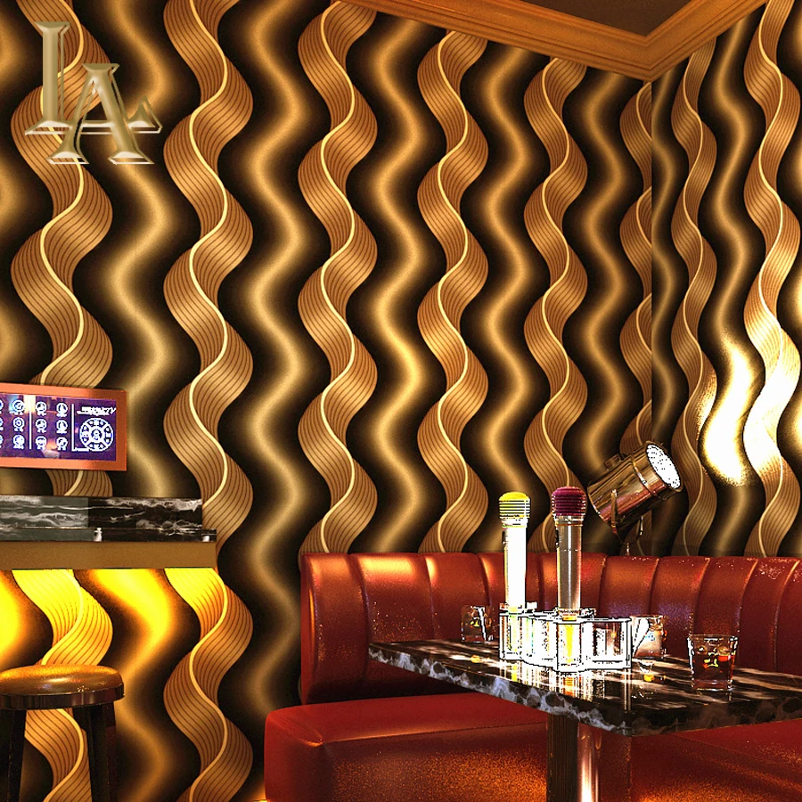 

NoEnName_Null Modern Fashion 3D Wave Stripes Wallpaper Walls Decor Gold Foil Wall Paper Rolls For Bedroom Living room KTV