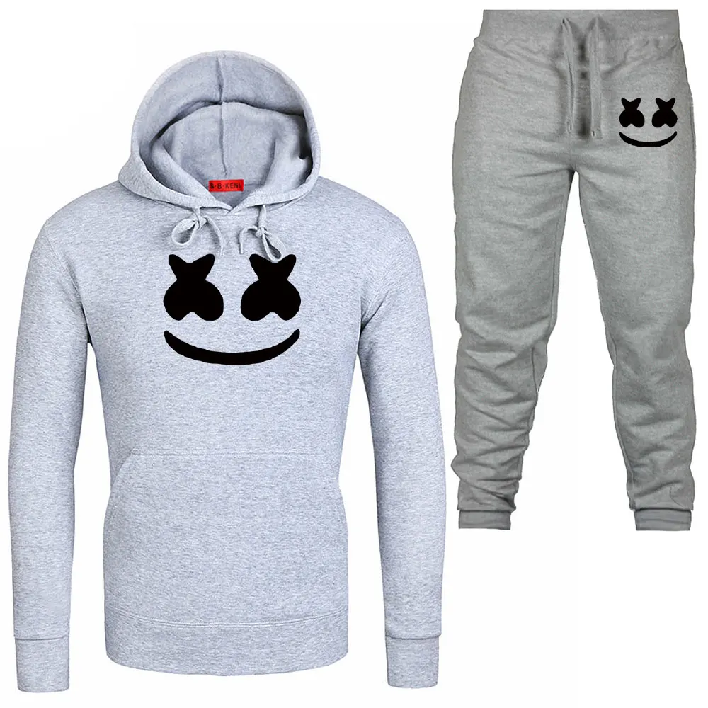 New Marshmello Smiley Face Print Hoodies Men Hip Hop Fashion Casual Streetwear Hoodie Sweatshirts Hoodied+Man Pant Brand Clothes