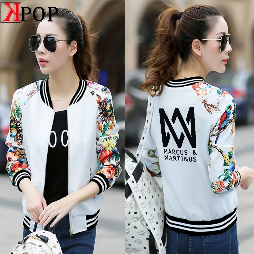 

Bangtan Autumn Winter female jacket Fashion Female Jackets Slim White Black Flower pattern Harajuku korean style coat female