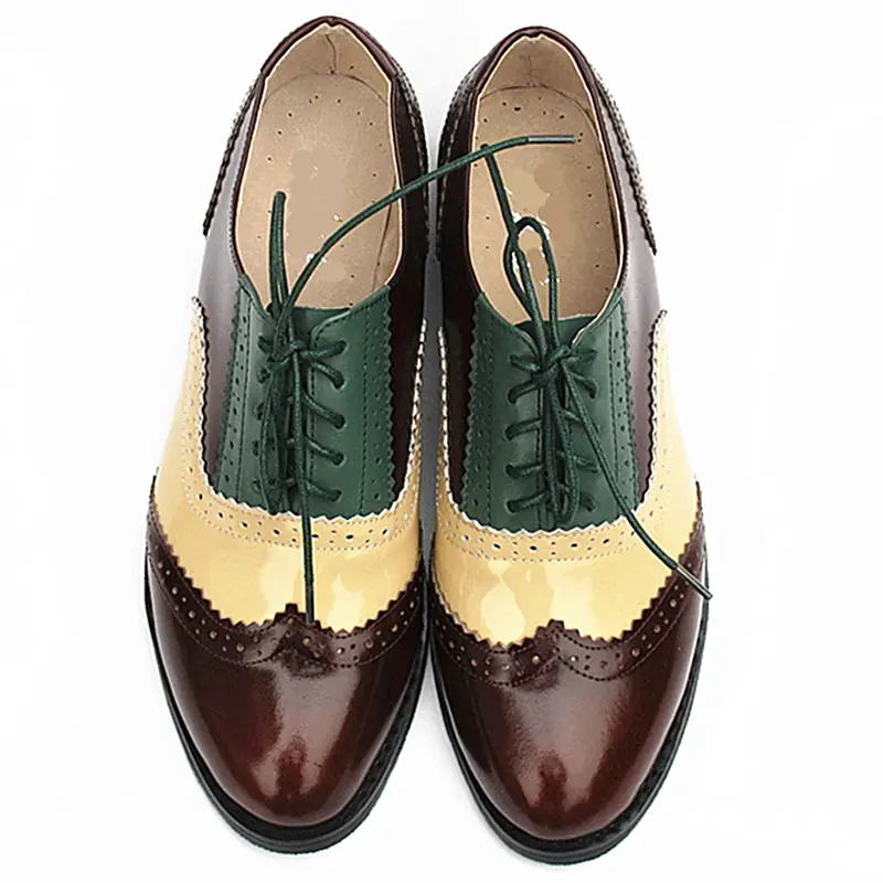 

Fashion Womens Real Leather British Style Flats Shoes Retro Brogue Shoes Pointed Toe Casual E60
