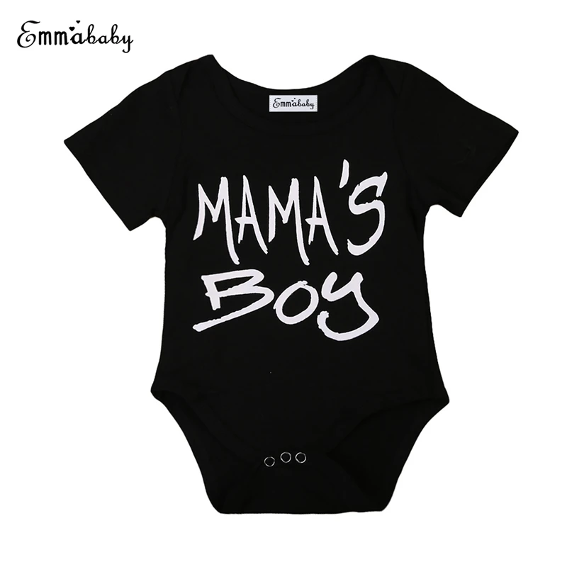 Emmababy Newborn Baby Boy Romper Black MAMA'S boy letter O neck Rompers