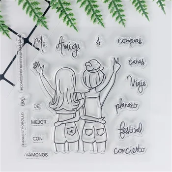 

10*10 Spanish Word Girl Transparent Clear Stamps Bullet Journal Silicone Seal For DIY Scrapbooking Stamp Photo Album Craft 4535