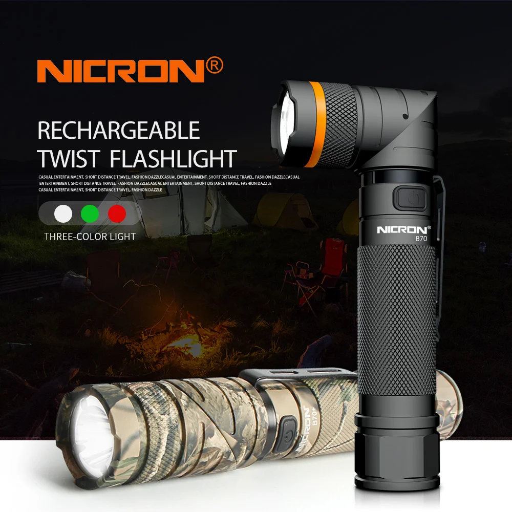 NICRON 90 Degree Rechargeable LED Flashlight Handfree 1200LM