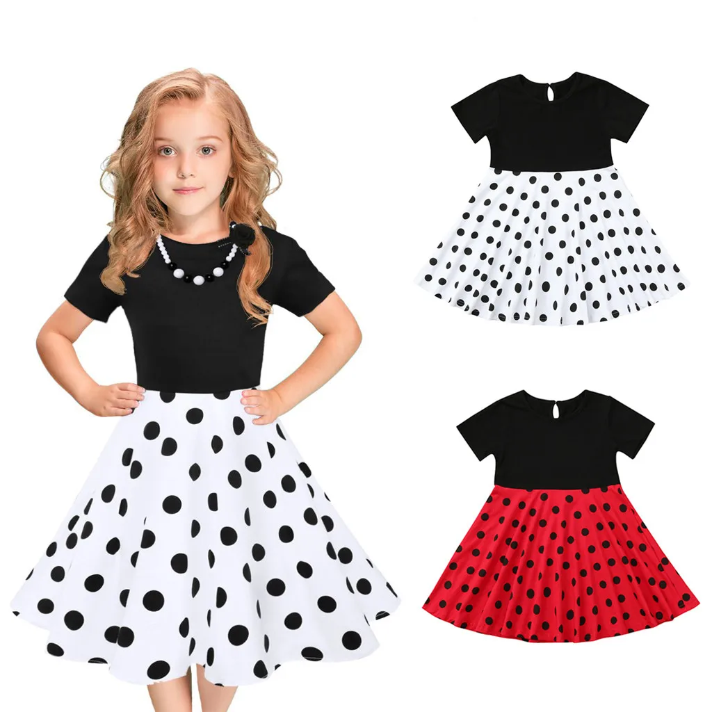 

Girls Summer Dress casual children dress Round neck Vintage Dress Polka Dot Princess Swing Rockabilly Party Dresses L0702