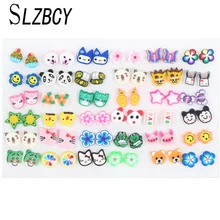 SLZBCY, 36/100 пар, смешанный стиль, полимерная глина, маленькие серьги-гвоздики, набор для женщин, девочек, цветок, животные, детские серьги, модное ювелирное изделие, подарок