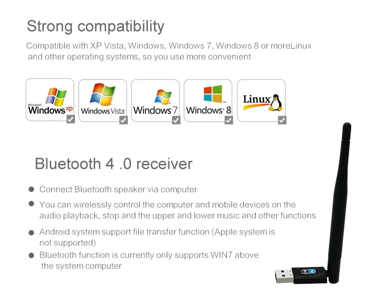 ZAPO Brand Bluetooth 4.0 Wireless Usb 802.11n WIFI Добавить 150 Мбит / с Адаптер 5dbi Антенна Сетевая карта для WIndows Linux Android системы