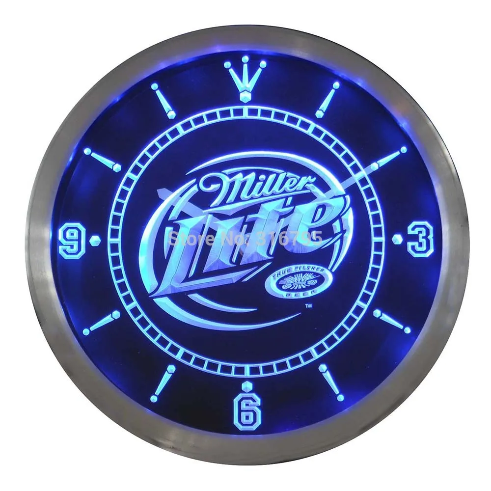 Nc0093 Miller Lite/Пиво бар неоновый светильник светодиодный настенные часы|wall clock|led wall