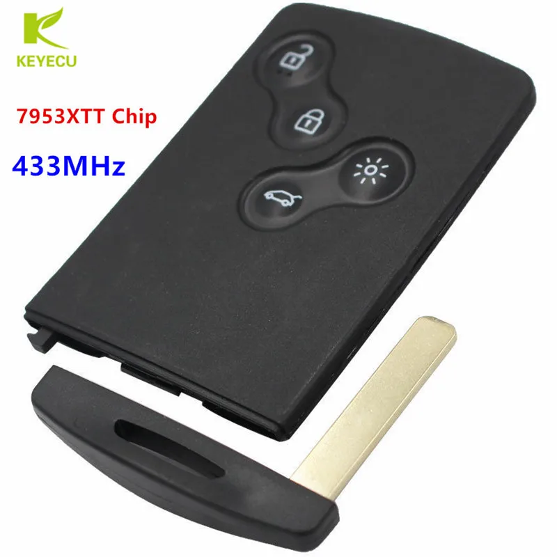 

KEYECU Smart Keyless Fob Remote Key Fob 4 Buttons 433MHZ (With PCF7953XTT Chip) For Renault Clio4 Afermarket With Uncut Blade