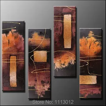 

Hot New Black Brown Line Landscape Tree Oil Painting On Canvas Abstract 4 Panel Sets Home Wall Arts Decor For Living Room Sale