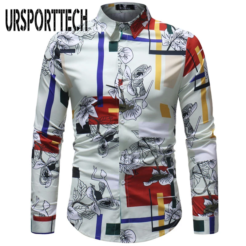

Men Hawaiian Shirt Long Sleeve Floral Print Mens Dress Formal Shirts Camisa Social Masculina Men Casual Slim Fit Dress Shirt 5XL