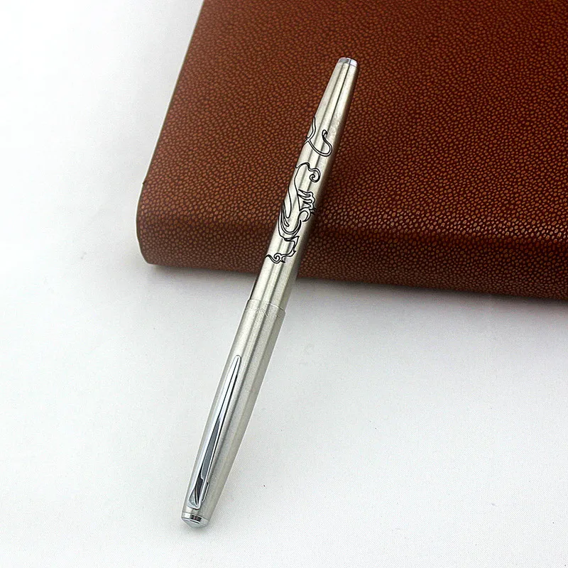 Роскошная брендовая перьевая ручка Jinhao из платиновой стали с серебристым металлическим наконечником с капюшоном для офиса и школы