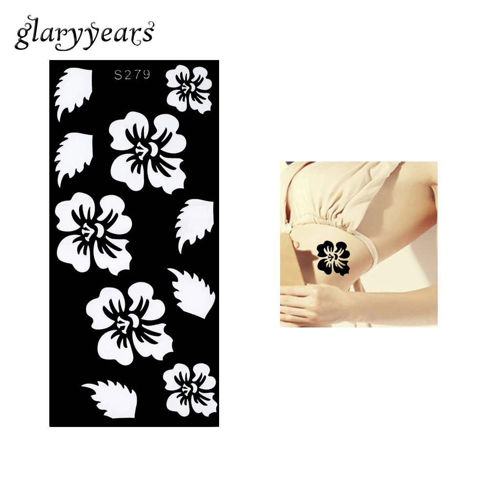 073 1 Pièce Creux Henné Tatouage Pochoir Aérographe Peinture Fleur Feuille Henné Pâte Dessin Sur Beauté Femmes Corps Art Pochoir Cadeau S279 In