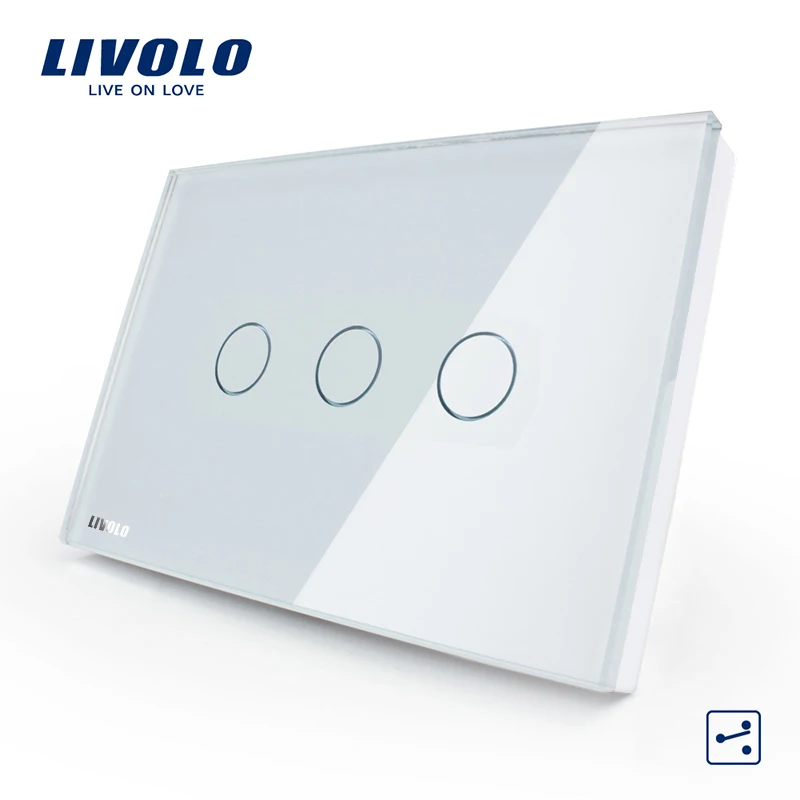 Free Shipping US AU Standard VL C303S 81 White Crystal Glass Panel 3 Gang 2 Way